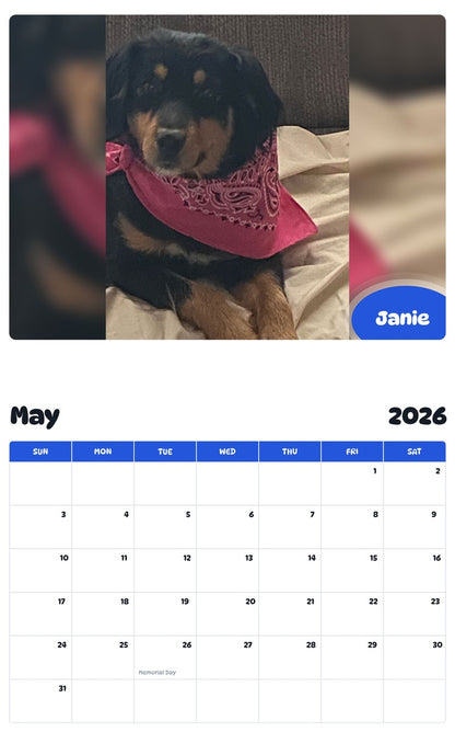 2026 - 2027 Janie - Pawidols Pet Calendar