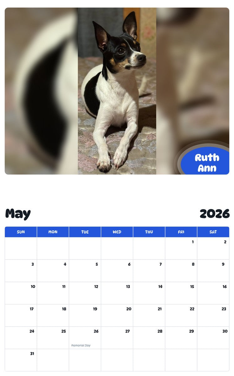 2026 - 2027 Ruth Ann - Pawidols Pet Calendar