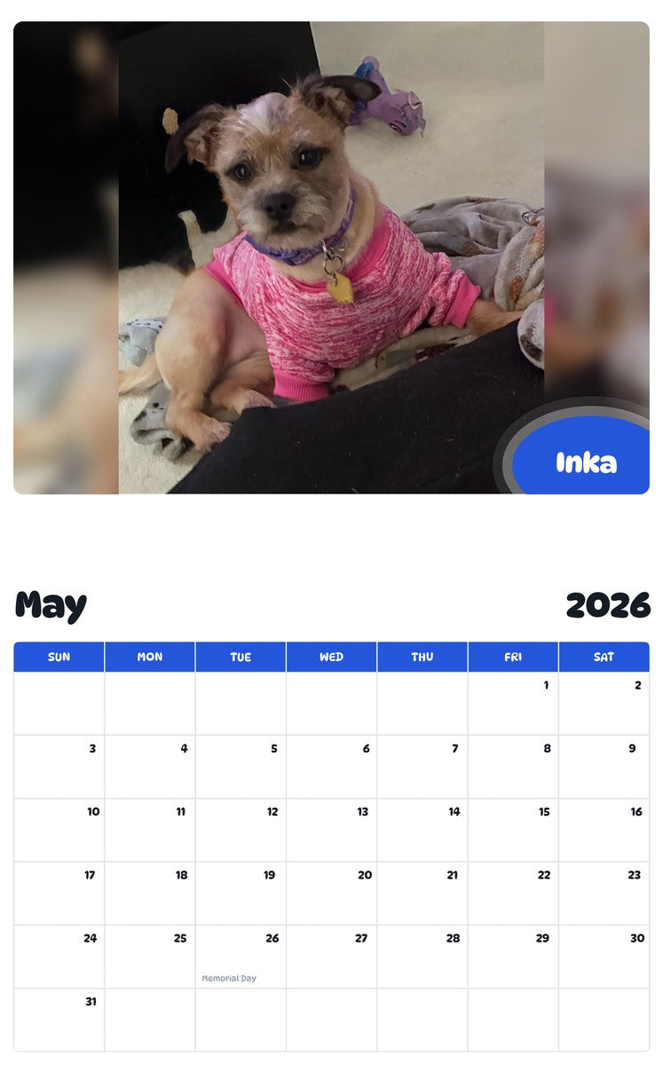 2026 - 2027 Inka - Pawidols Pet Calendar