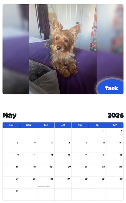 2026 - 2027 Tank - Pawidols Pet Calendar