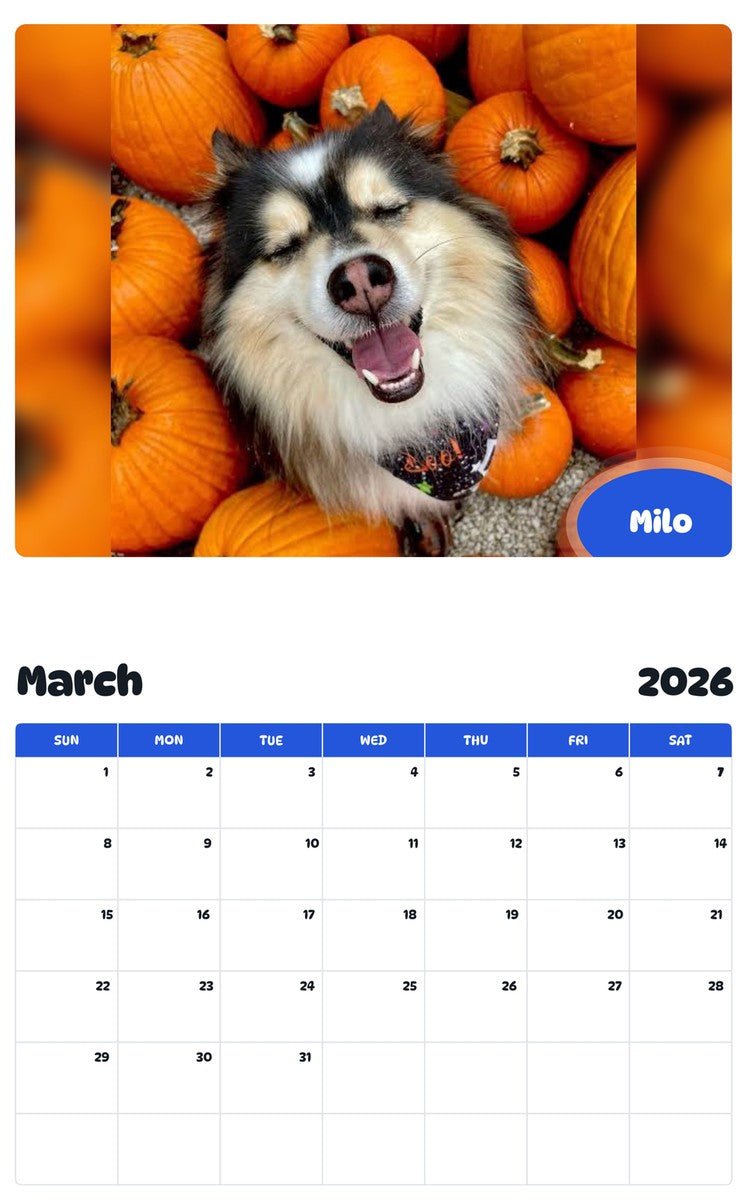 November 2025 - October 2026 Milo - Pawidols Pet Calendar