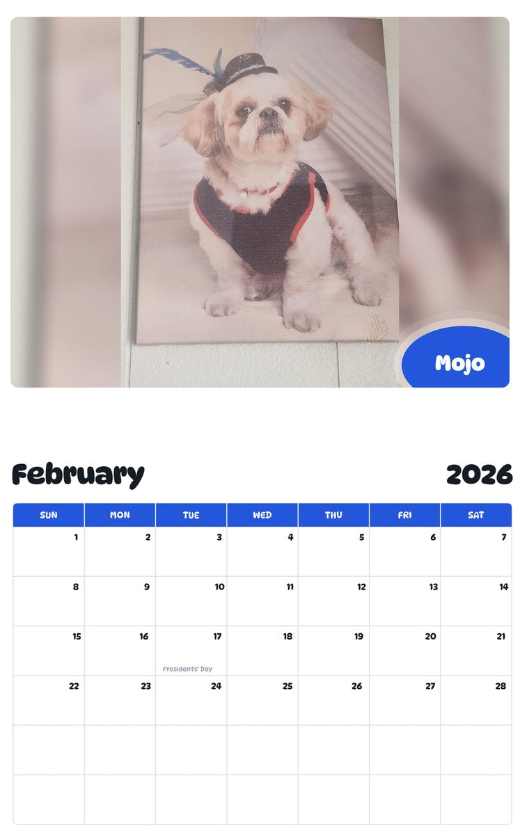 October 2025 - September 2026 Mojo - Pawidols Pet Calendar