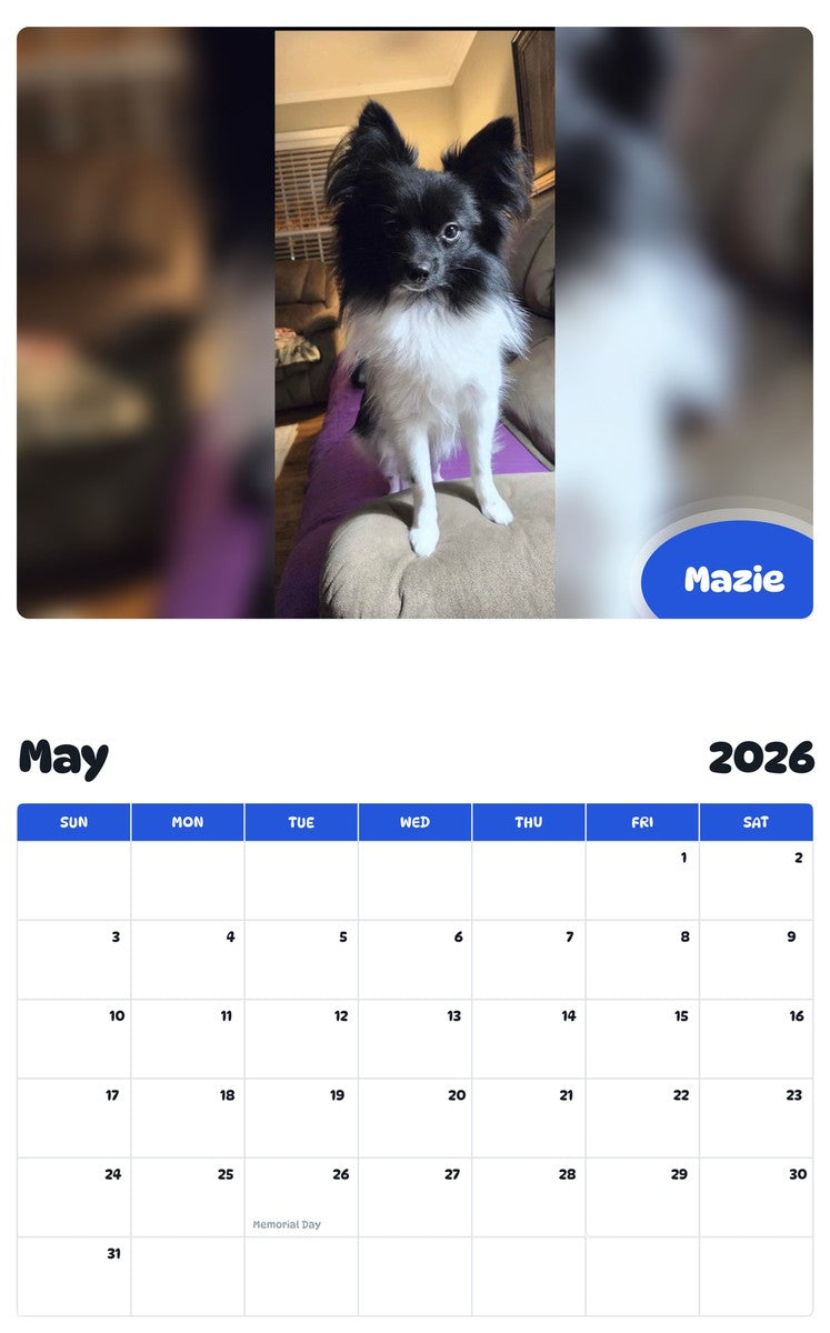 2026 - 2027 Mazie - Pawidols Pet Calendar