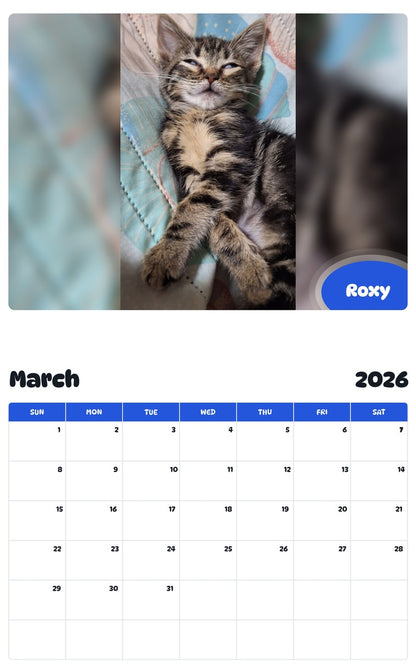 November 2025 - October 2026 Roxy - Pawidols Pet Calendar