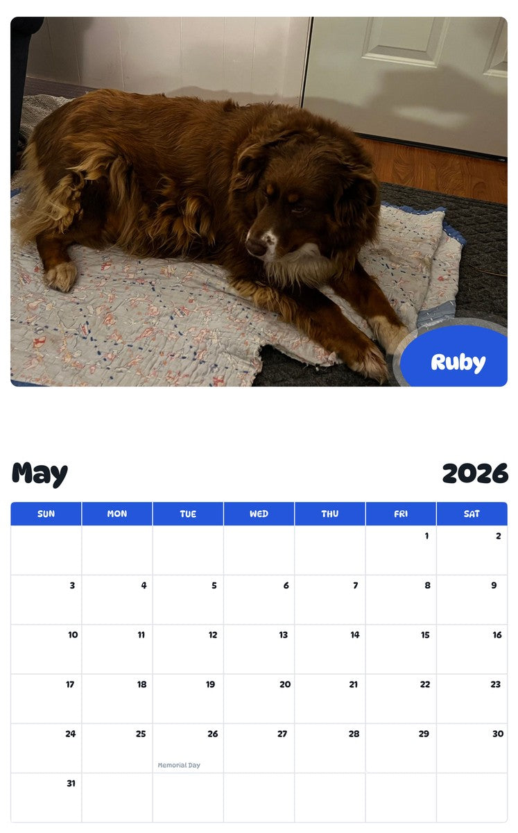 2026 - 2027 Ruby - Pawidols Pet Calendar