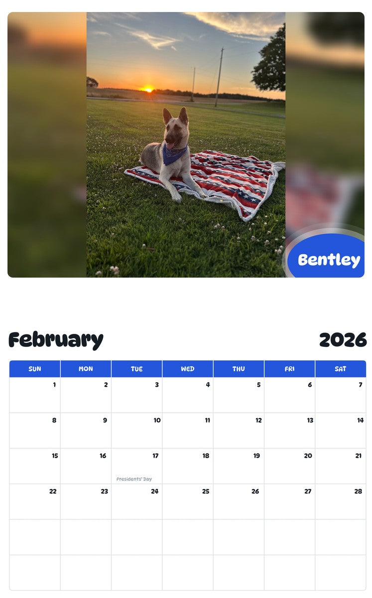 October 2025 - September 2026 Bentley - Pawidols Pet Calendar