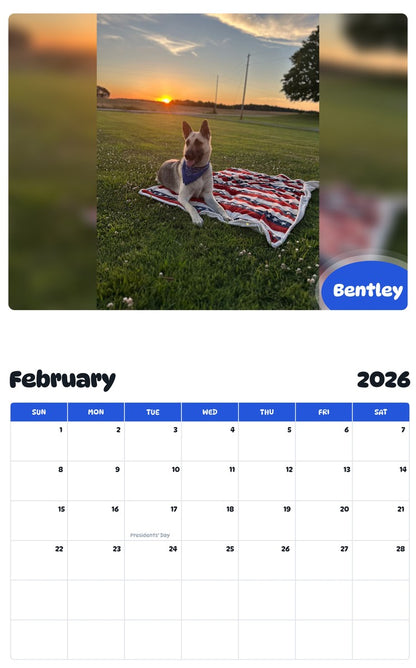 October 2025 - September 2026 Bentley - Pawidols Pet Calendar