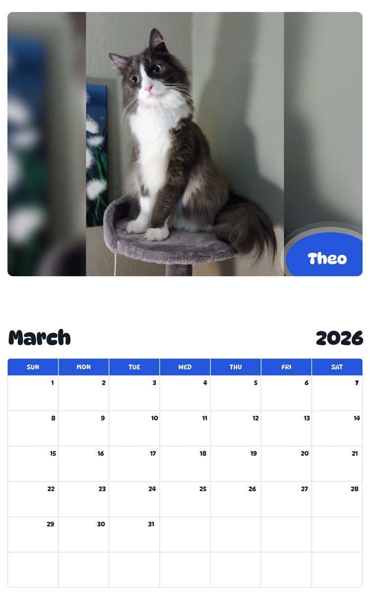 November 2025 - October 2026 Theo - Pawidols Pet Calendar