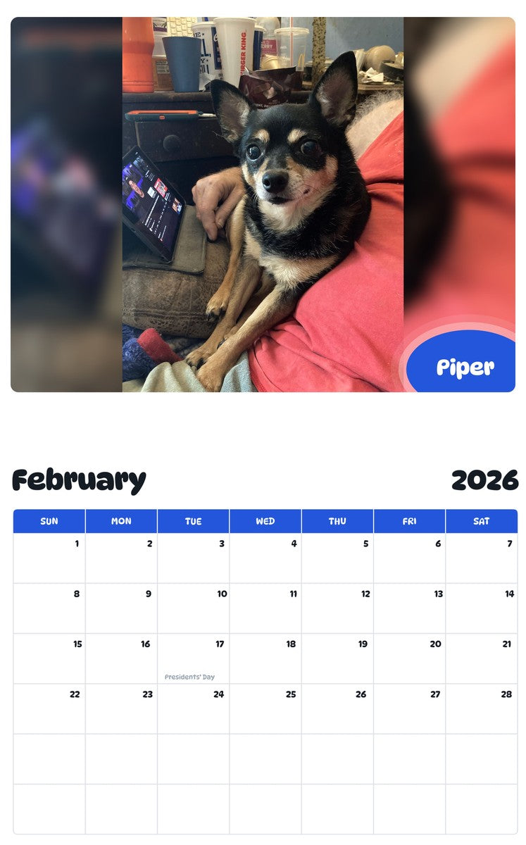 October 2025 - September 2026 Piper - Pawidols Pet Calendar