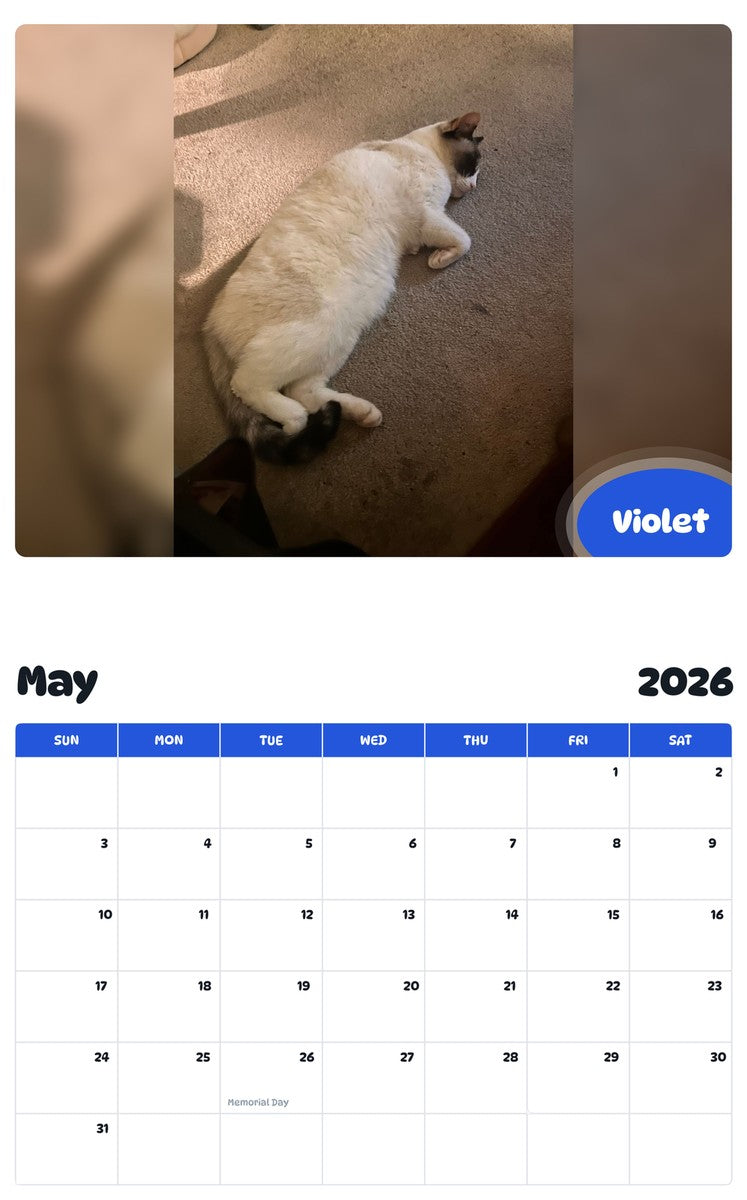 2026 - 2027 Violet - Pawidols Pet Calendar