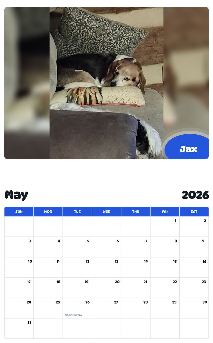 2026 - 2027 Jax - Pawidols Pet Calendar