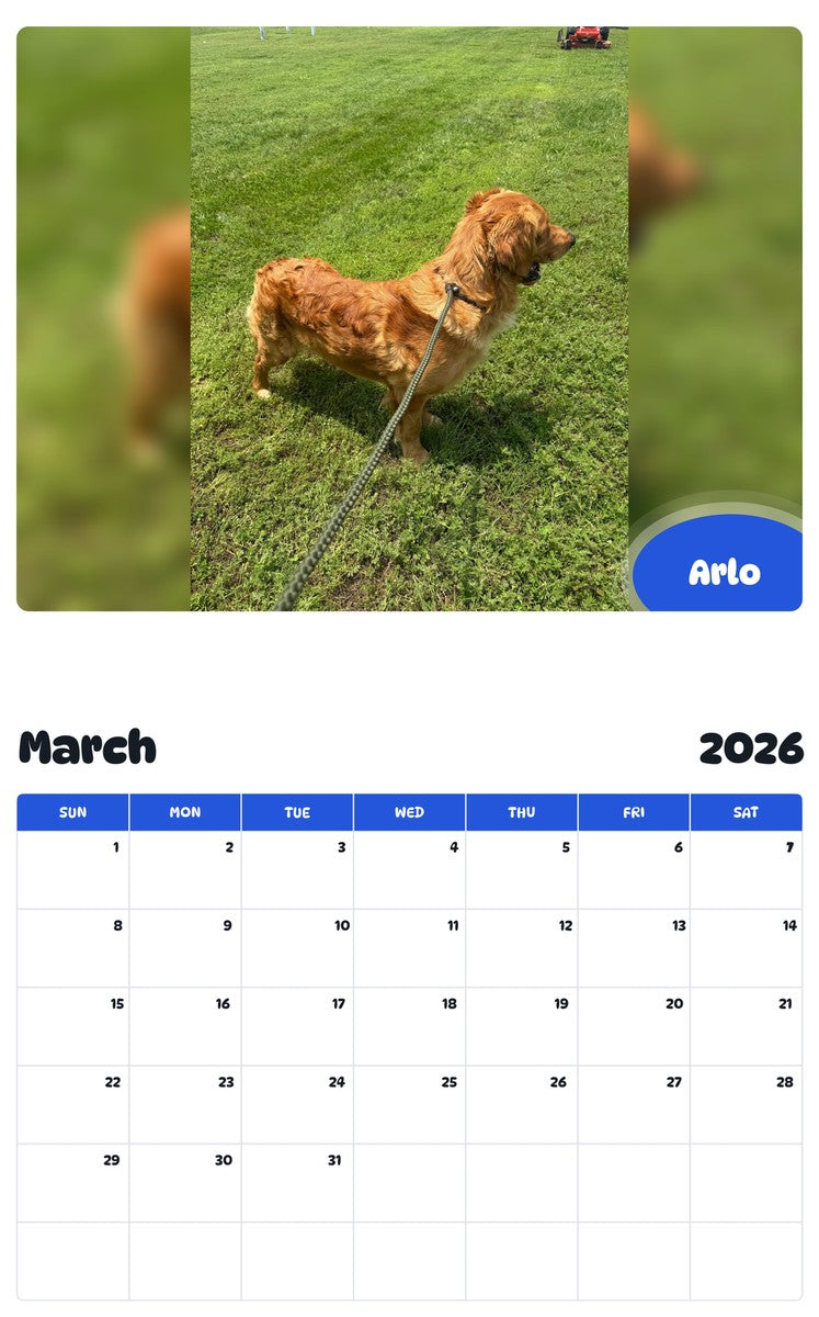 November 2025 - October 2026 Arlo - Pawidols Pet Calendar
