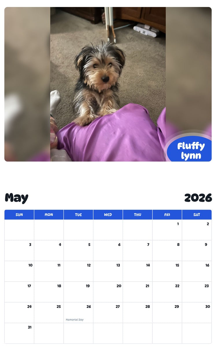 2026 - 2027 Fluffy  lynn - Pawidols Pet Calendar