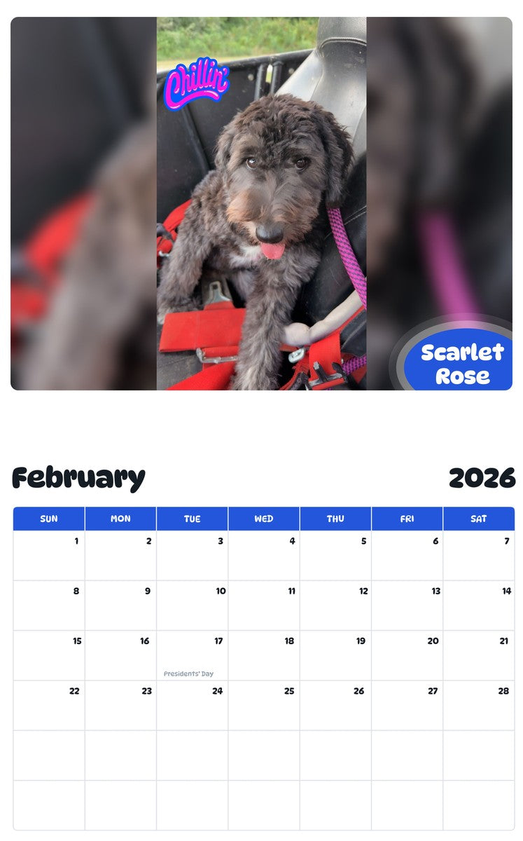 October 2025 - September 2026 Scarlet Rose - Pawidols Pet Calendar