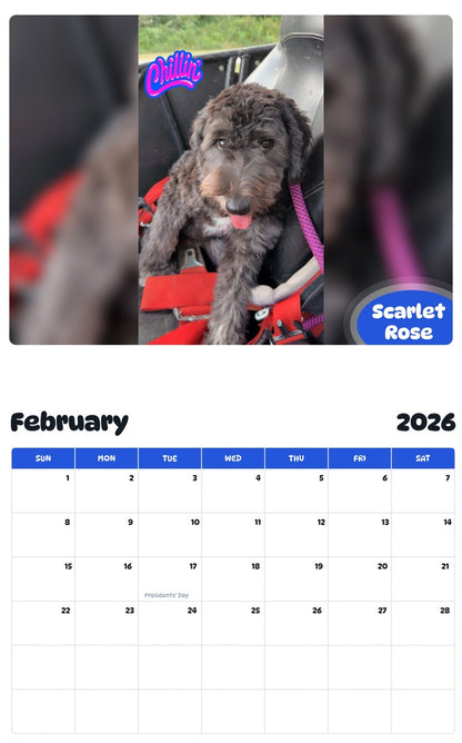 October 2025 - September 2026 Scarlet Rose - Pawidols Pet Calendar