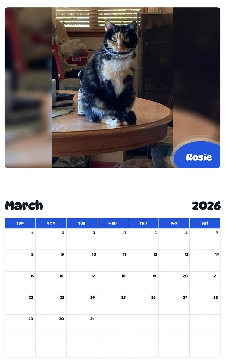 November 2025 - October 2026 Rosie - Pawidols Pet Calendar