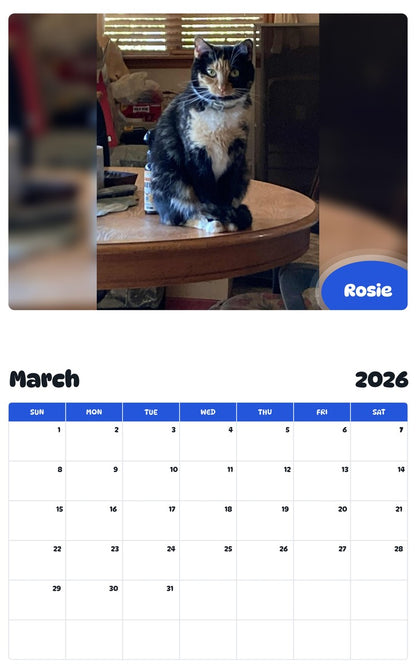 November 2025 - October 2026 Rosie - Pawidols Pet Calendar