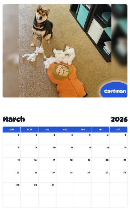 November 2025 - October 2026 Cartman - Pawidols Pet Calendar