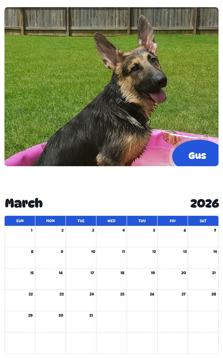 November 2025 - October 2026 Gus - Pawidols Pet Calendar