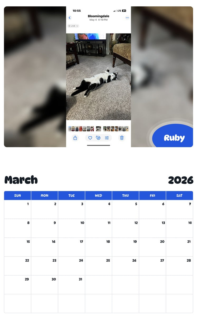 November 2025 - October 2026 Ruby - Pawidols Pet Calendar