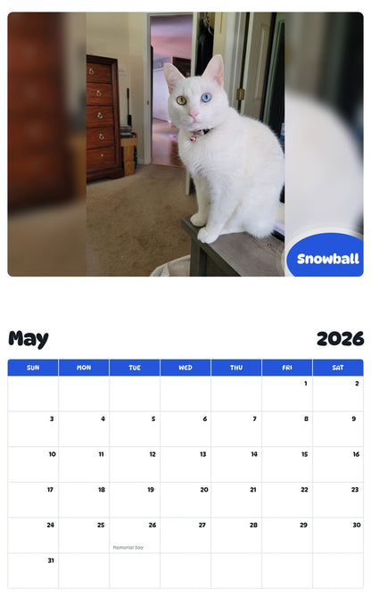 2026 - 2027 Snowball - Pawidols Pet Calendar