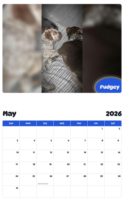 2026 - 2027 Pudgey - Pawidols Pet Calendar