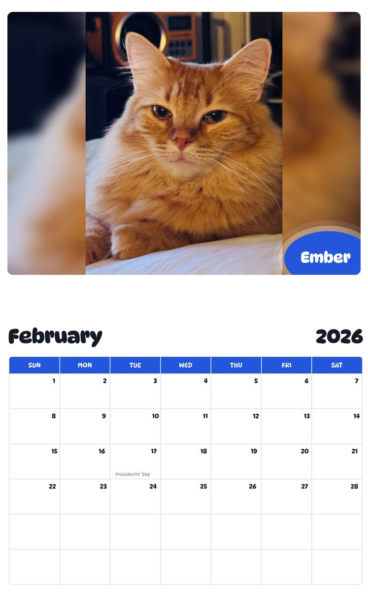 October 2025 - September 2026 Ember - Pawidols Pet Calendar