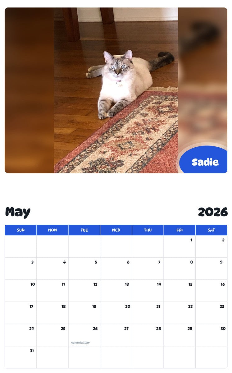 2026 - 2027 Sadie - Pawidols Pet Calendar