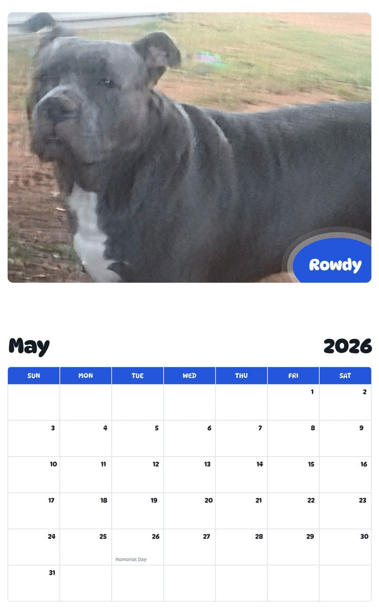 2026 - 2027 Rowdy - Pawidols Pet Calendar