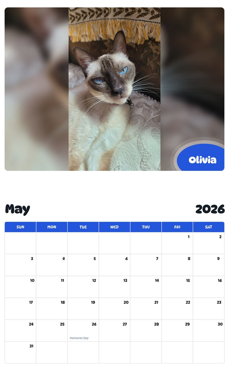 2026 - 2027 Olivia - Pawidols Pet Calendar