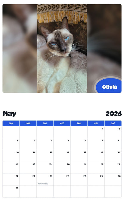 2026 - 2027 Olivia - Pawidols Pet Calendar