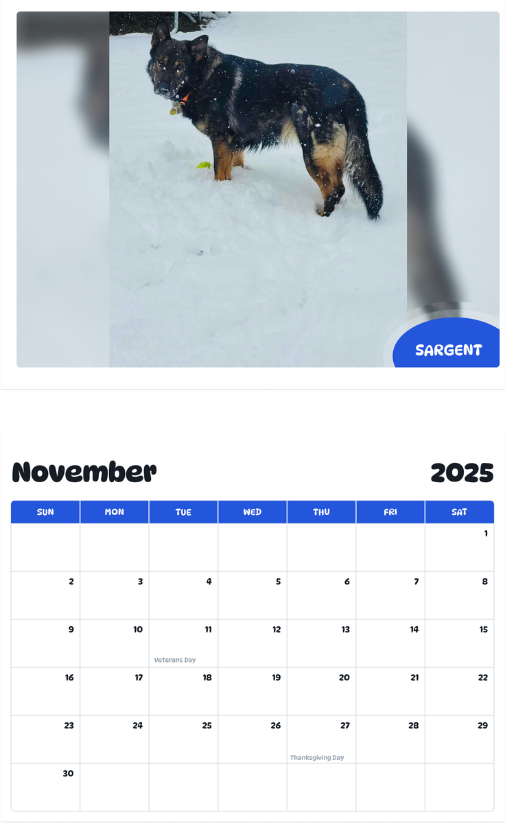 July 2025 - June 2026 Sargent - Pawidols Pet Calendar
