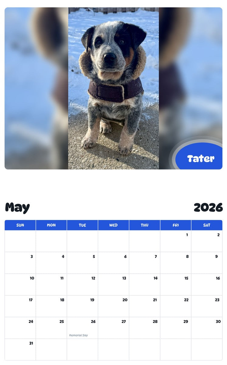 2026 - 2027 Tater - Pawidols Pet Calendar