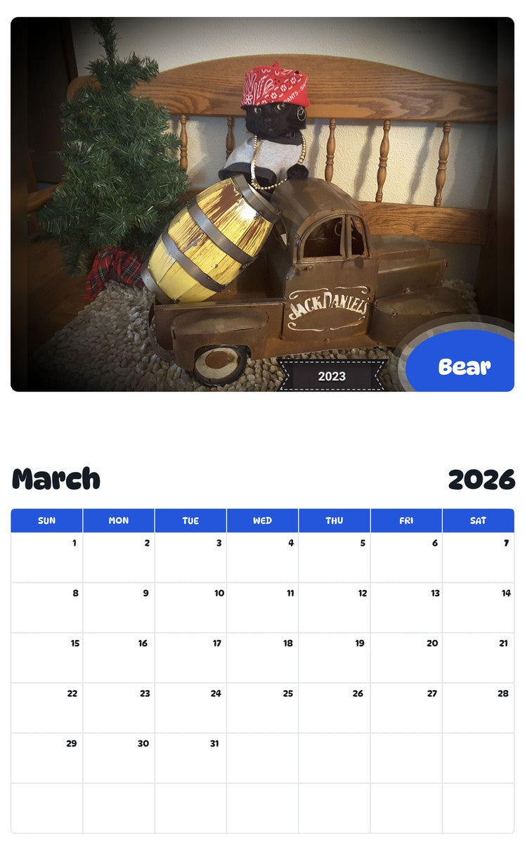 November 2025 - October 2026 Bear - Pawidols Pet Calendar