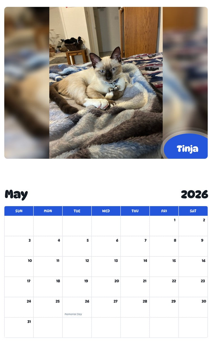 2026 - 2027 Tinja - Pawidols Pet Calendar