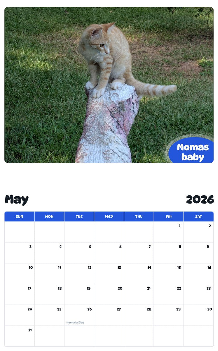 2026 - 2027 Momas baby - Pawidols Pet Calendar