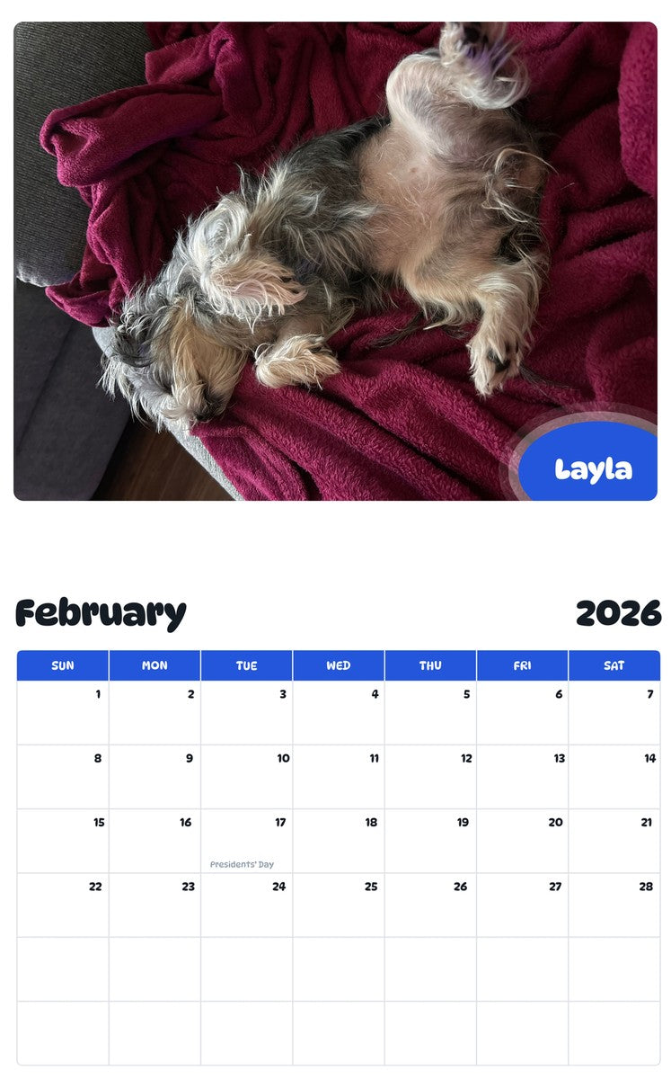 October 2025 - September 2026 Layla - Pawidols Pet Calendar