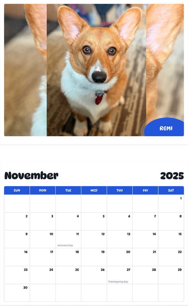July 2025 - June 2026 Remi - Pawidols Pet Calendar