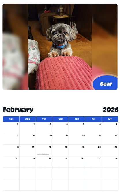 October 2025 - September 2026 Bear - Pawidols Pet Calendar