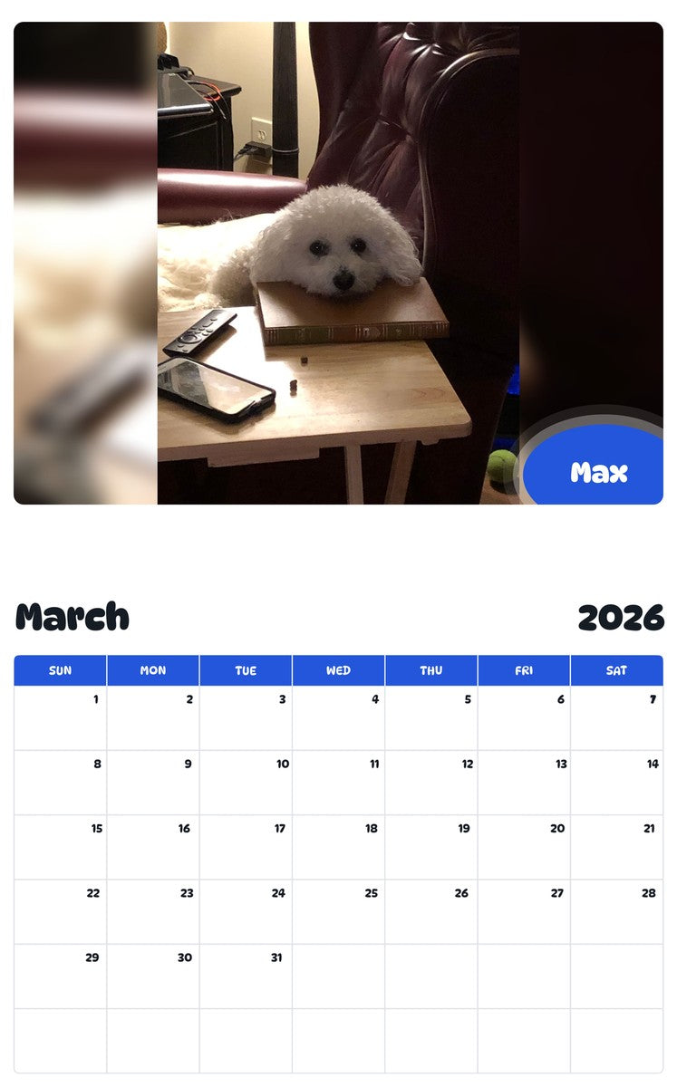 November 2025 - October 2026 Max - Pawidols Pet Calendar