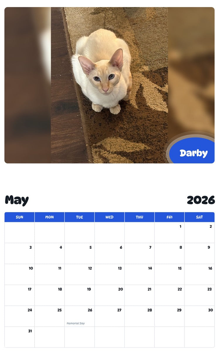 2026 - 2027 Darby - Pawidols Pet Calendar