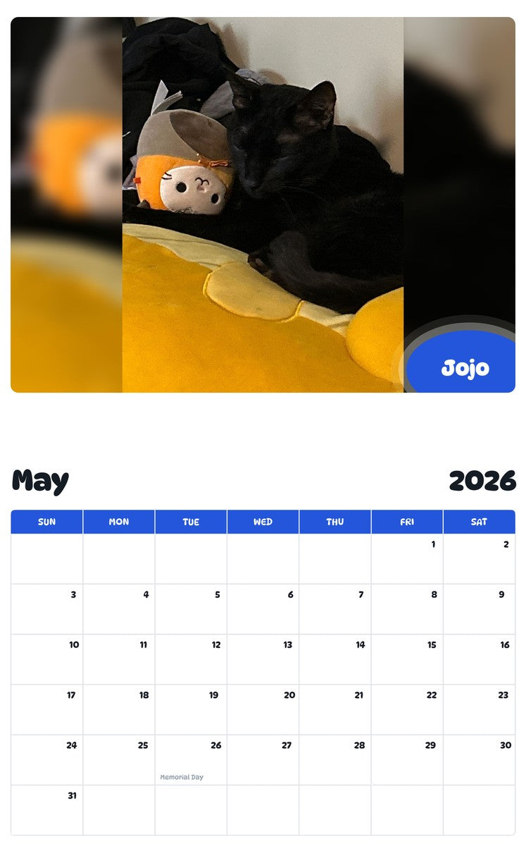 2026 - 2027 Jojo - Pawidols Pet Calendar