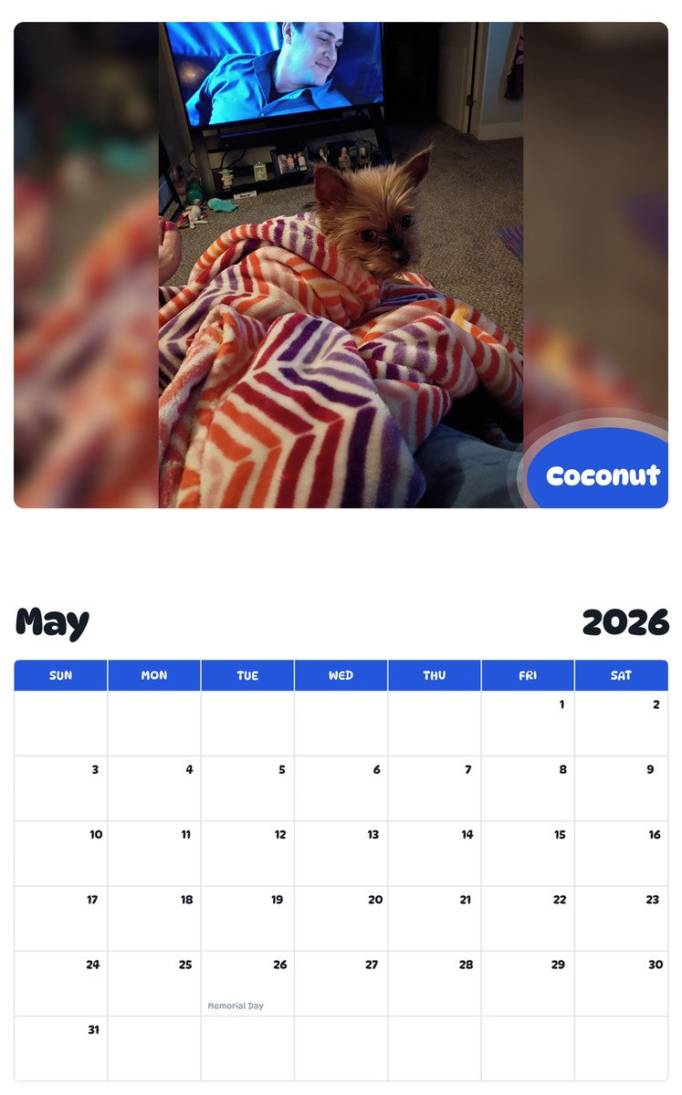 2026 - 2027 Coconut - Pawidols Pet Calendar