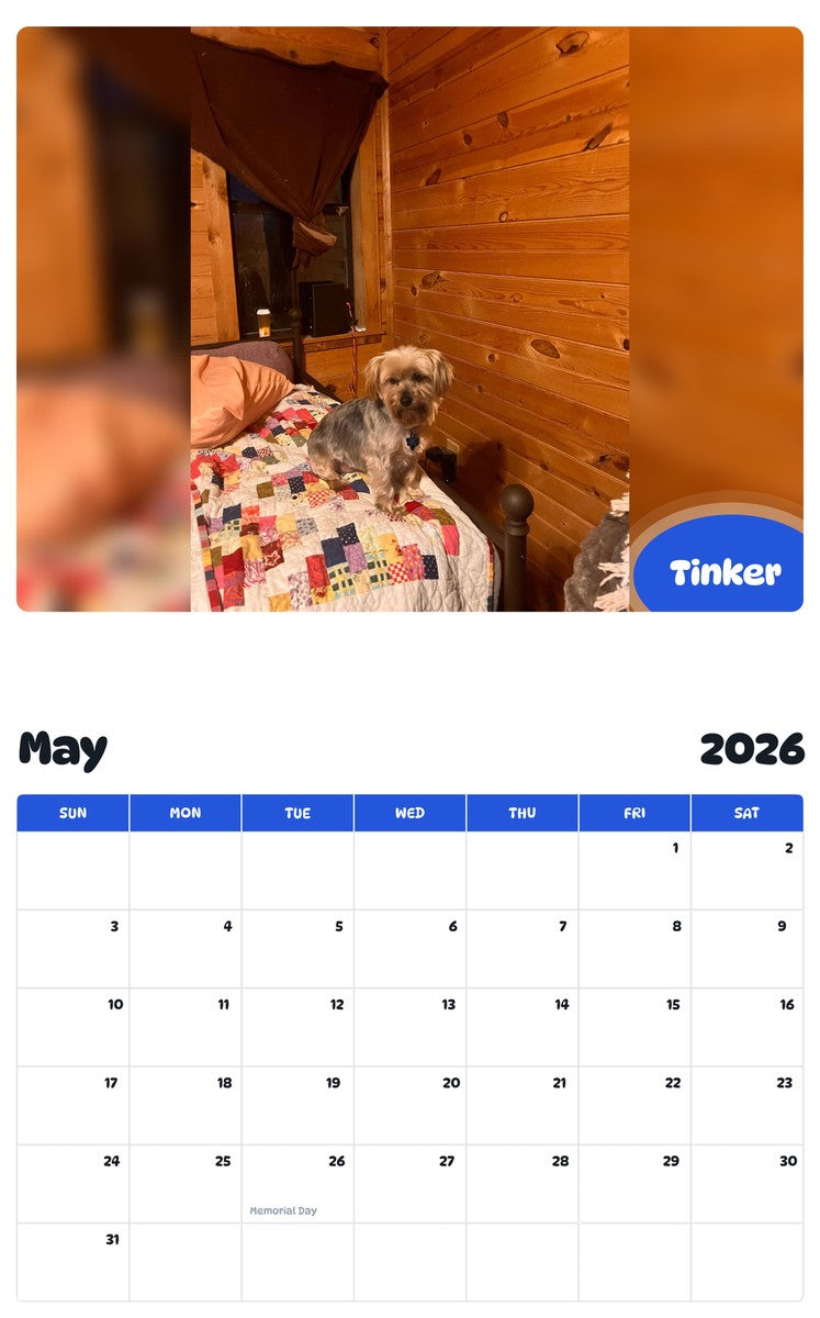 2026 - 2027 Tinker - Pawidols Pet Calendar