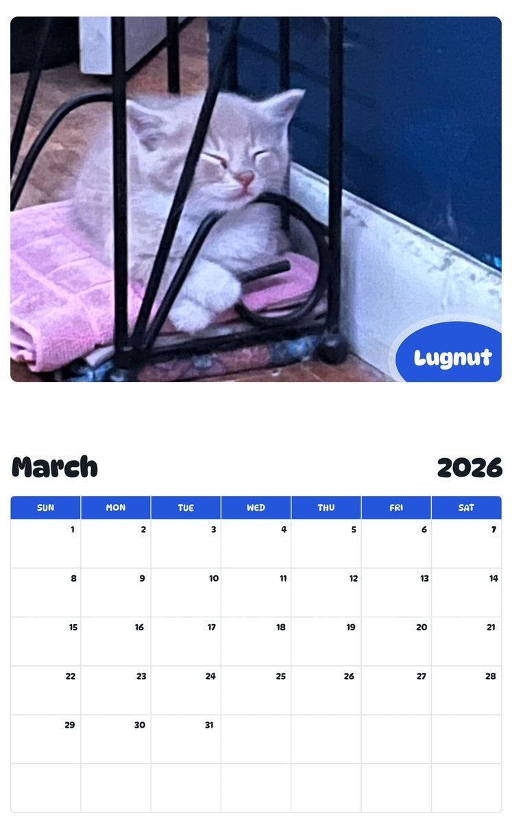 November 2025 - October 2026 Lugnut - Pawidols Pet Calendar