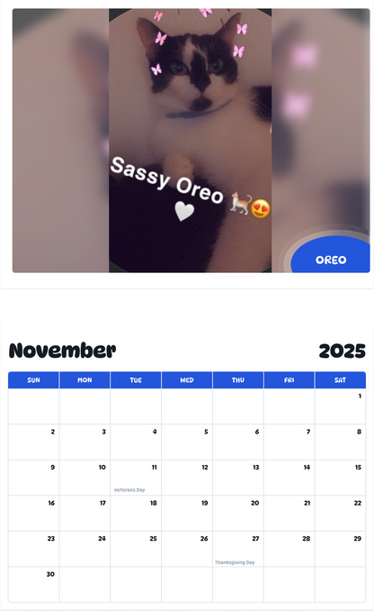 July 2025 - June 2026 Oreo - Pawidols Pet Calendar