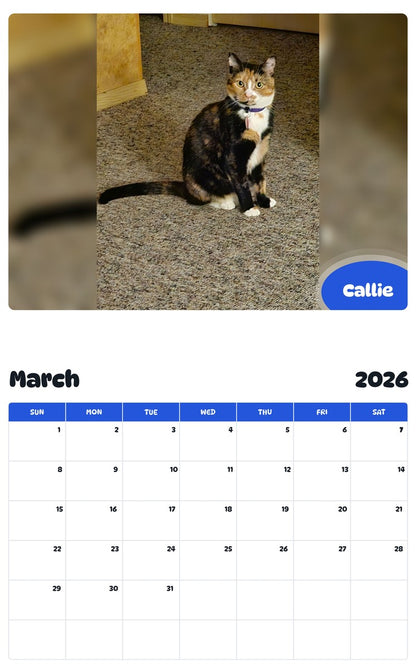November 2025 - October 2026 Callie - Pawidols Pet Calendar