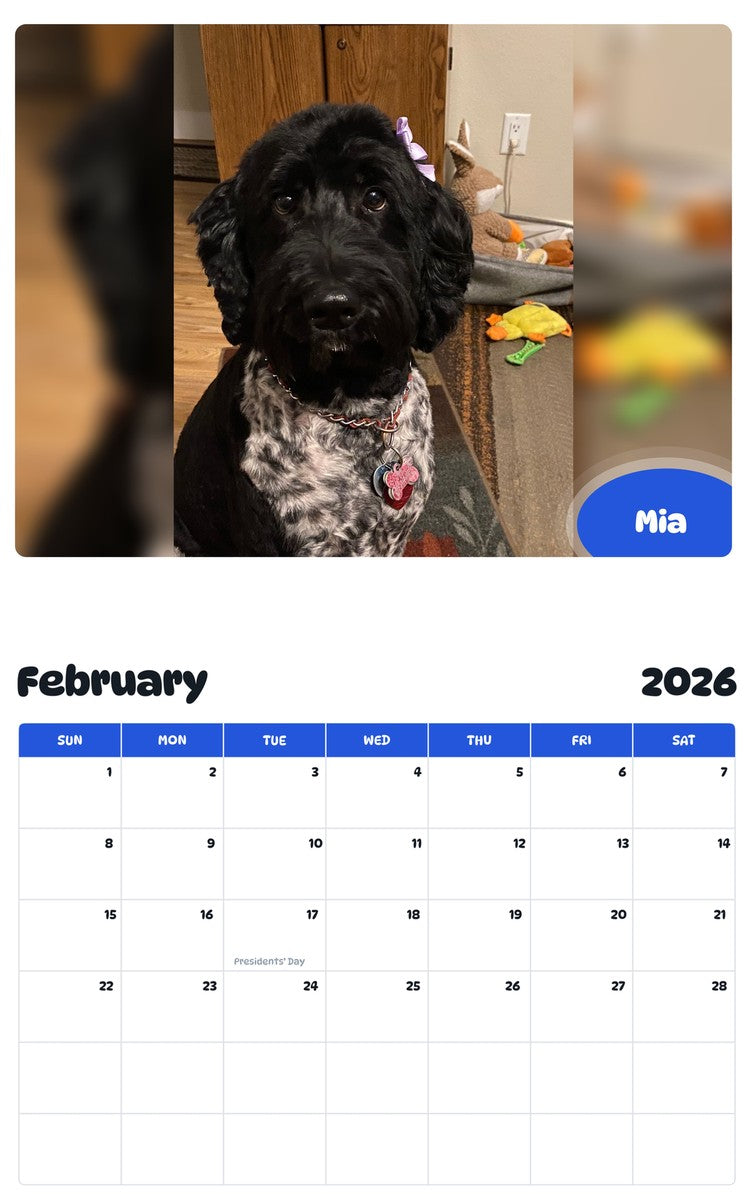 October 2025 - September 2026 Mia - Pawidols Pet Calendar
