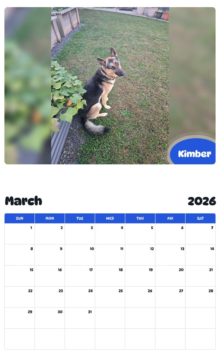 November 2025 - October 2026 Kimber - Pawidols Pet Calendar