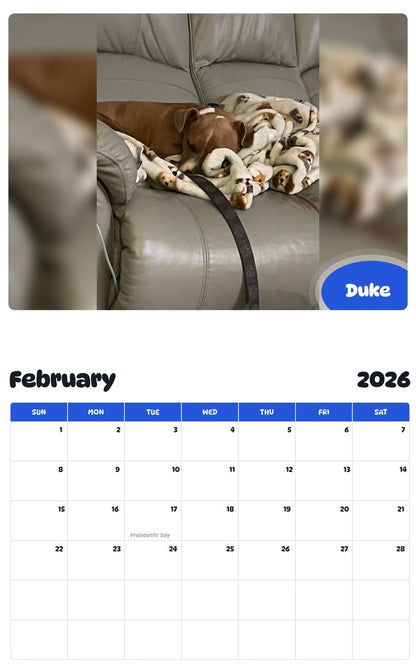 October 2025 - September 2026 Duke - Pawidols Pet Calendar
